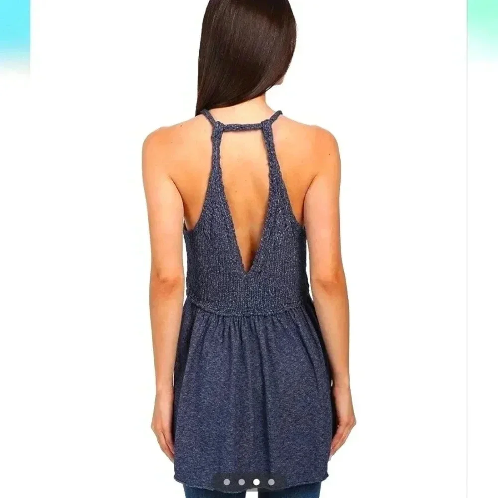 Free People Marled Knit Sweater Halter Top Tunic - Picture 3 of 10